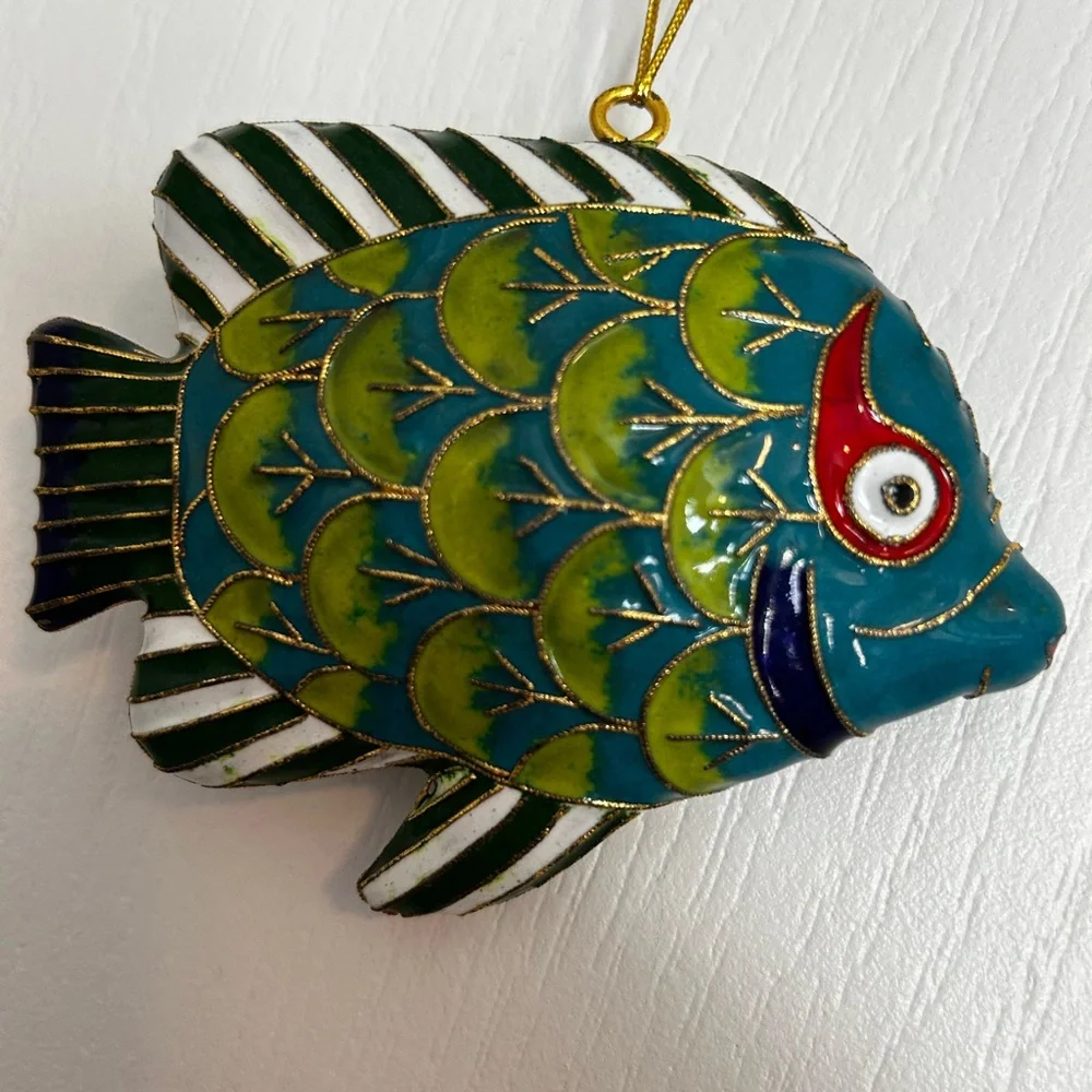 Vibrant Blue and Green with White and Black Fins Fish Hanging Decor / Ornament